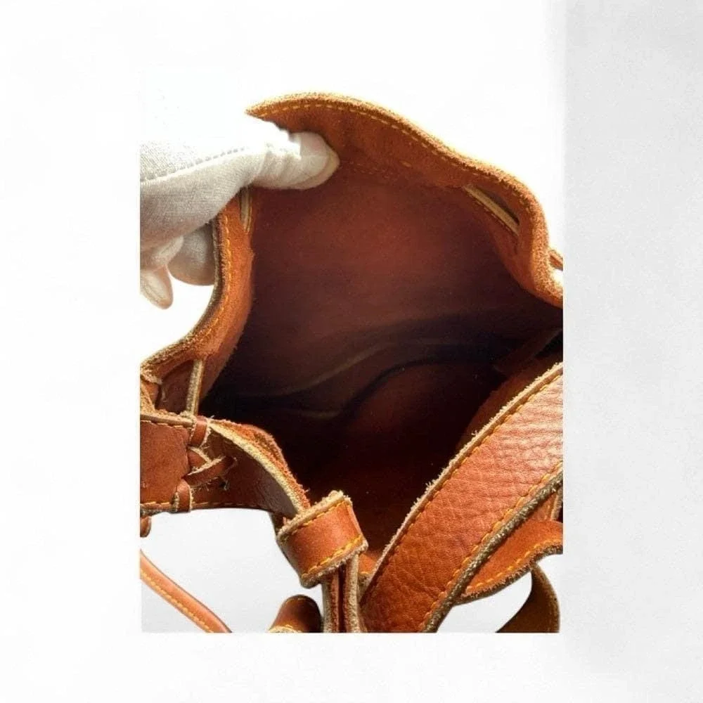 Rare Frye Vintage Cognac Leather Drawstring Bucket Bag Crossbody DB501 Mexico - Picture 4 of 15